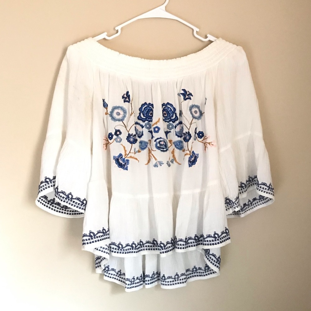 White & Blue Floral Top